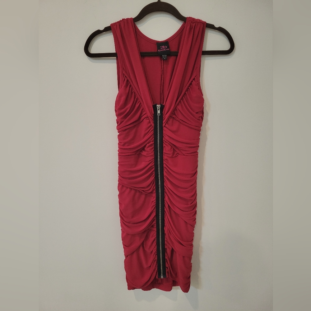 2B Bebe Red Ruched Dress Medium